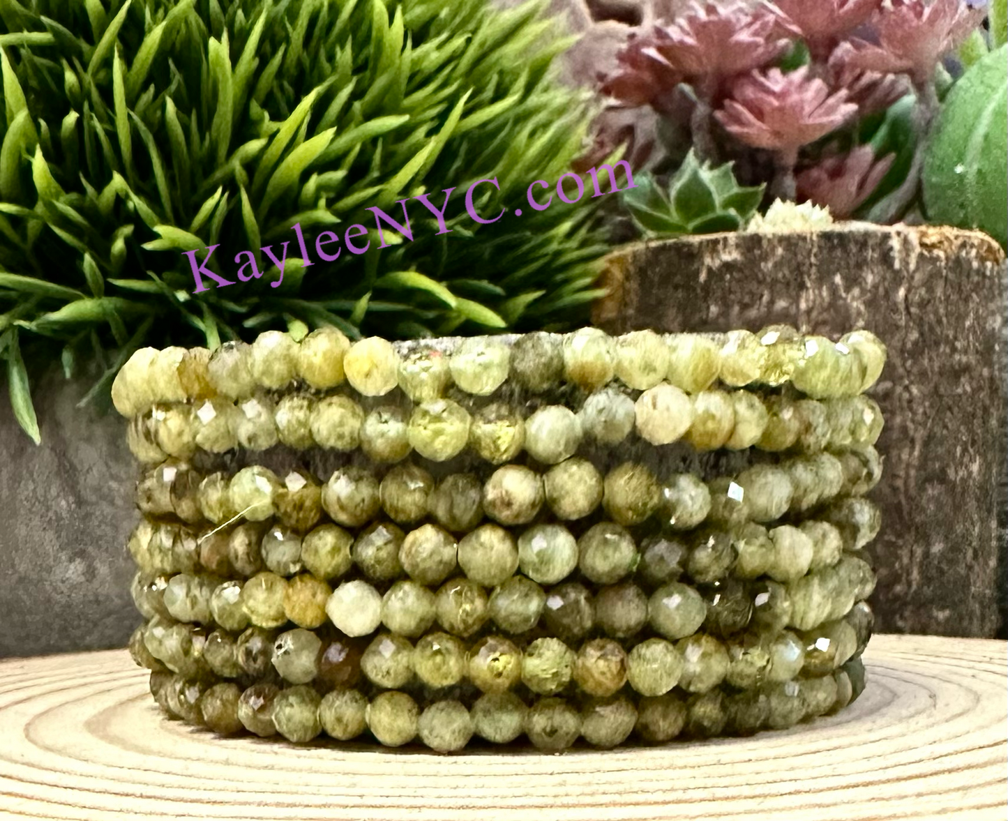 6 PCs 4mm Natural Green Garnet Faceted Bracelet 7.5”