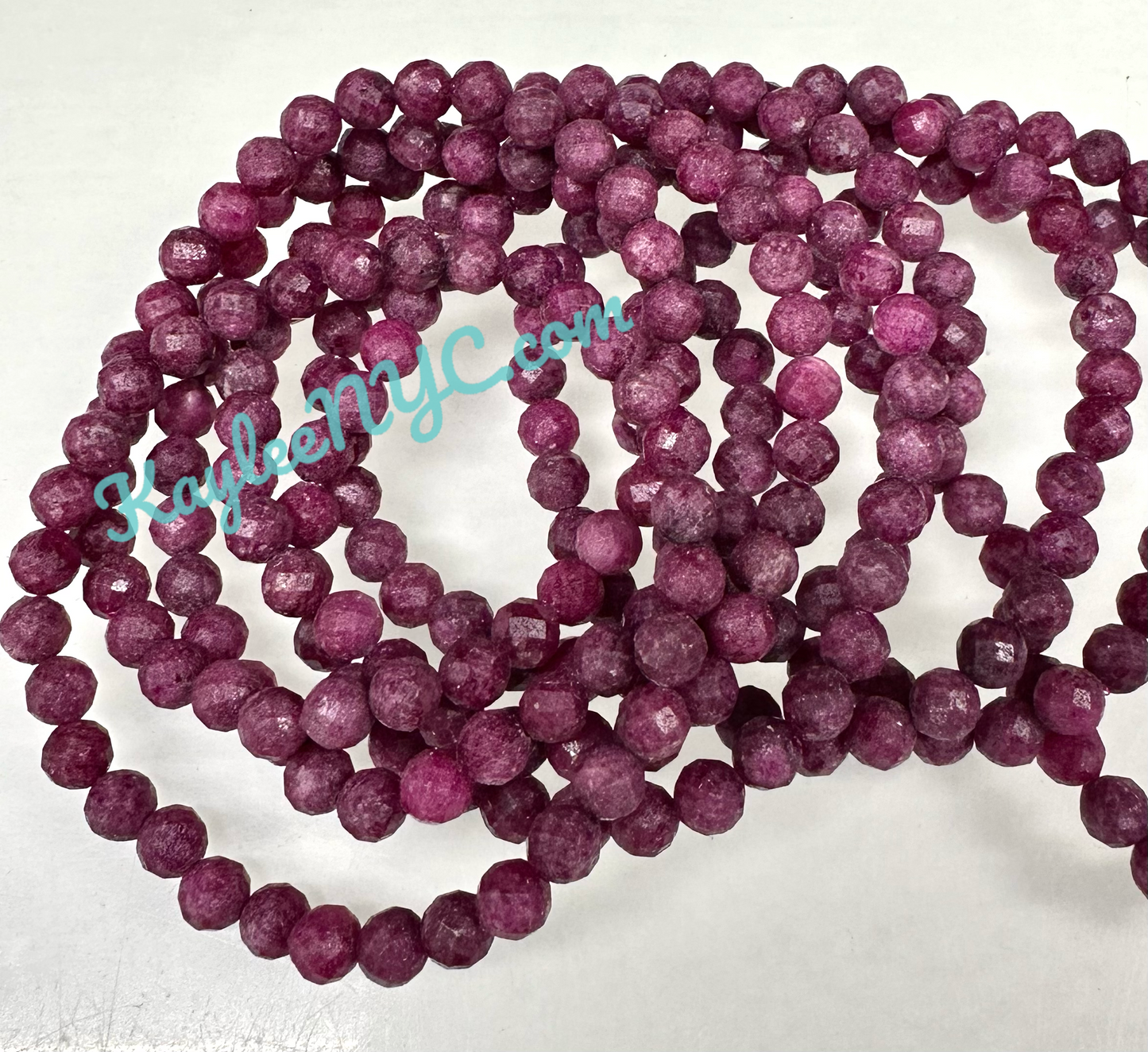 6 PCs Faceted Natural Ruby 6mm 7.5” Stretch Bracelet