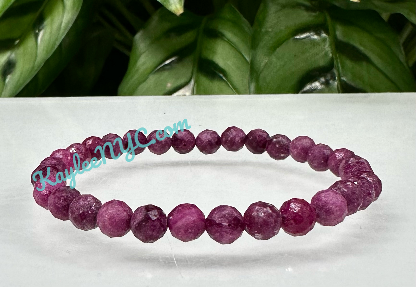 6 PCs Faceted Natural Ruby 6mm 7.5” Stretch Bracelet