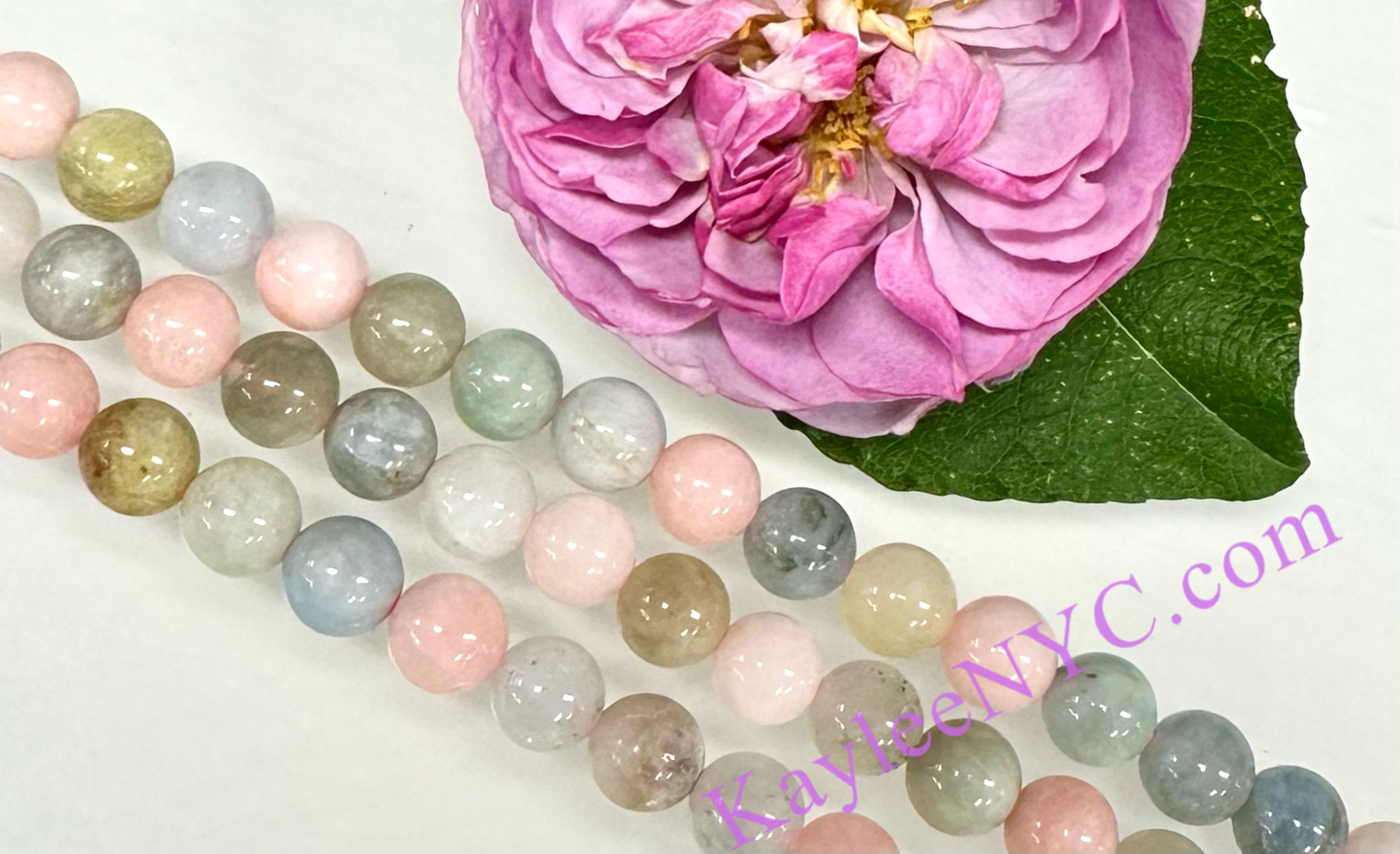 3 strands 8mm Natural Morganite Beads