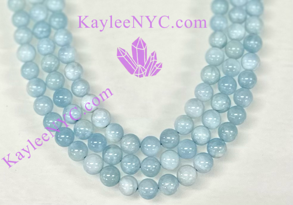 3 strands 8mm Natural Aquamarine Beads