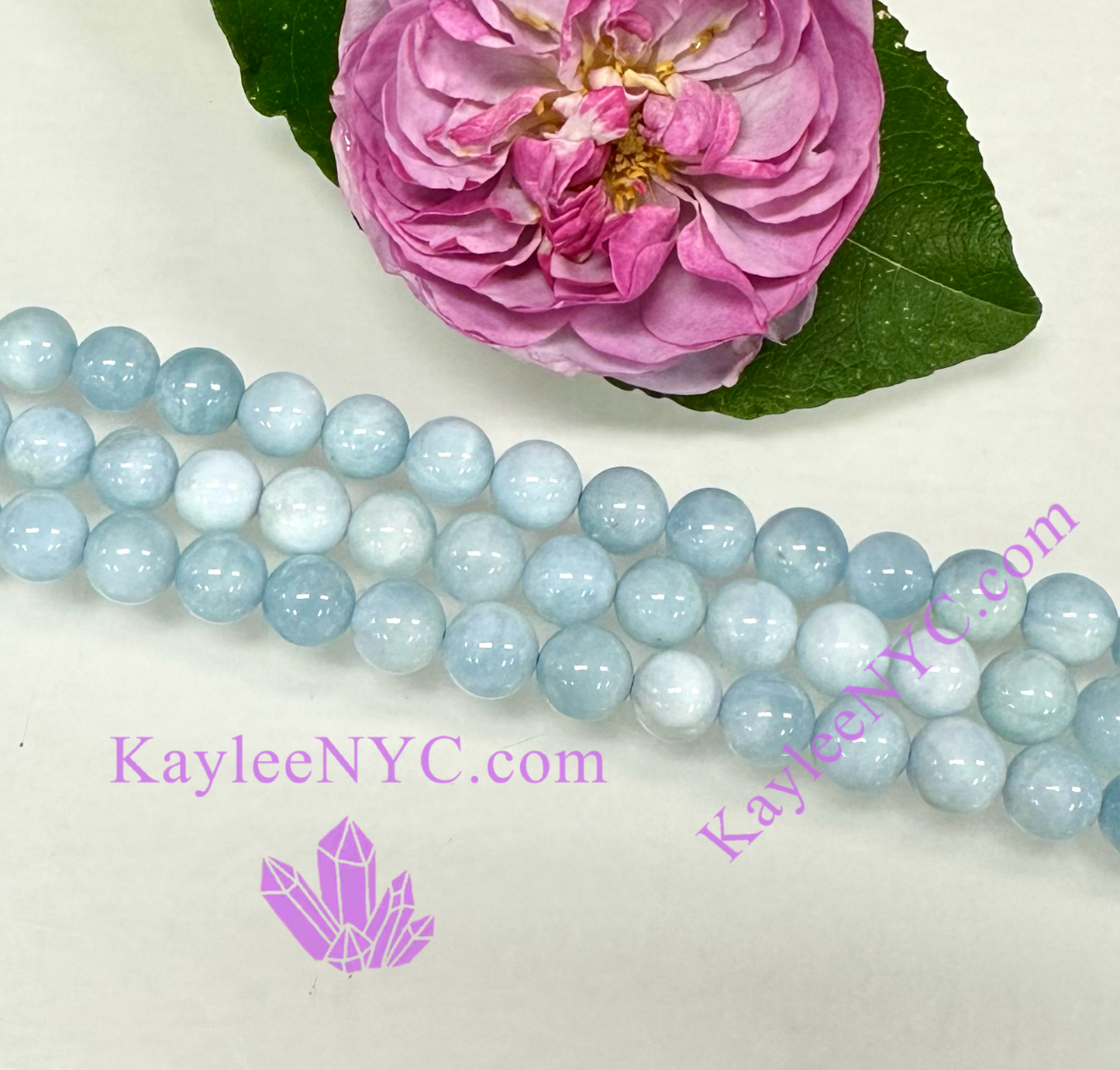 3 strands 8mm Natural Aquamarine Beads