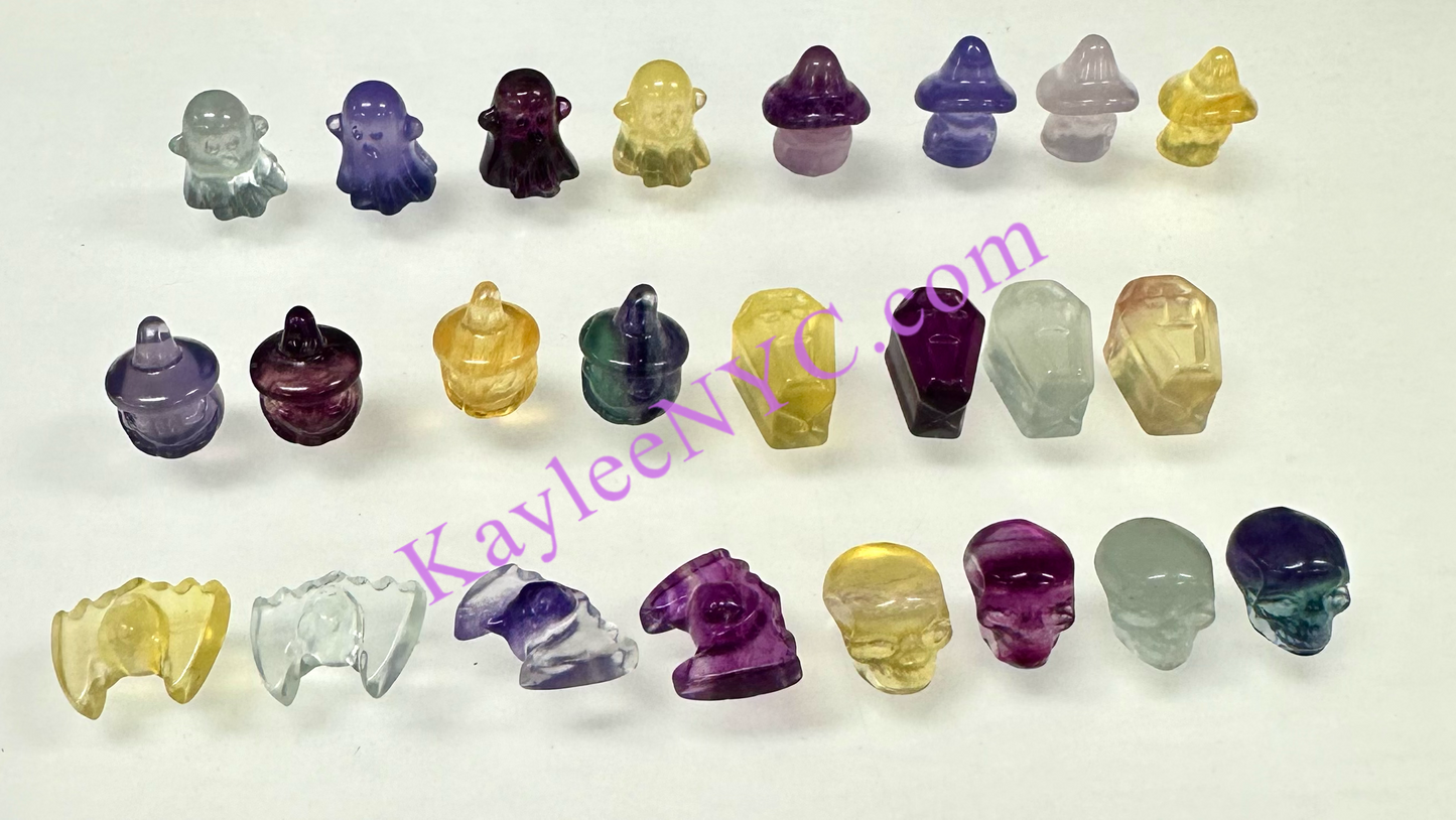 24 pcs Natural Mini Candy Fluorite Halloween Carvings