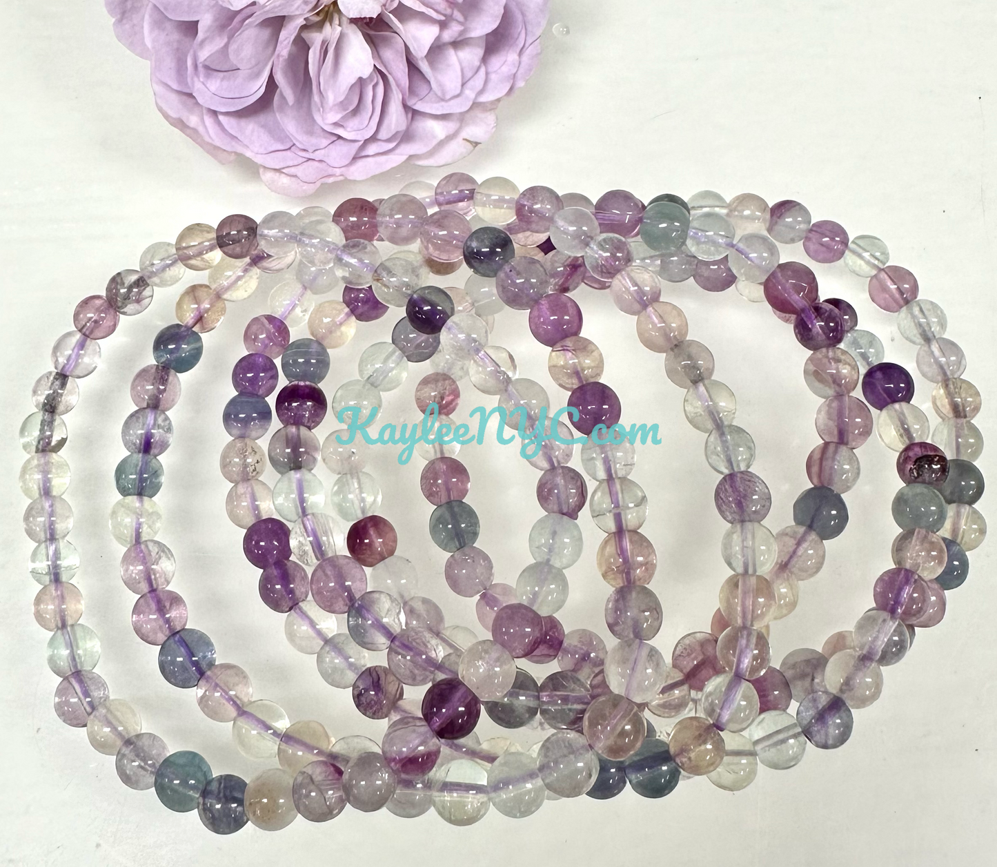 Wholesale 6 Pcs Natural Rainbow Fluorite 6mm 7.5” Crystal Healing Stretch Bracelet