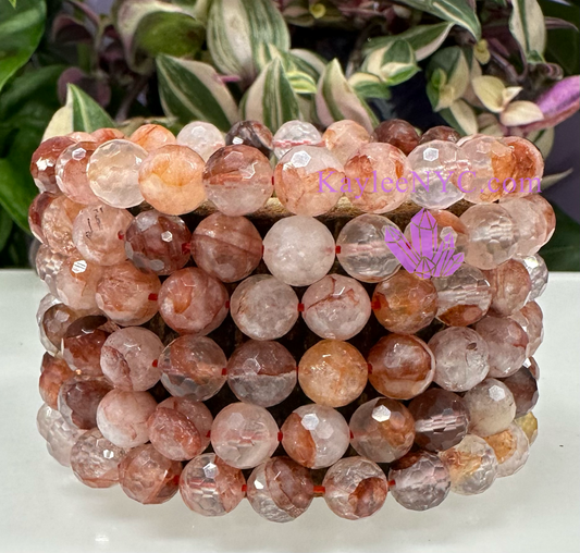 Wholesale 6 Pcs Faceted Natural Hematoid aka Fire Quartz 8mm 7.5” Crystal Stretch Bracelet