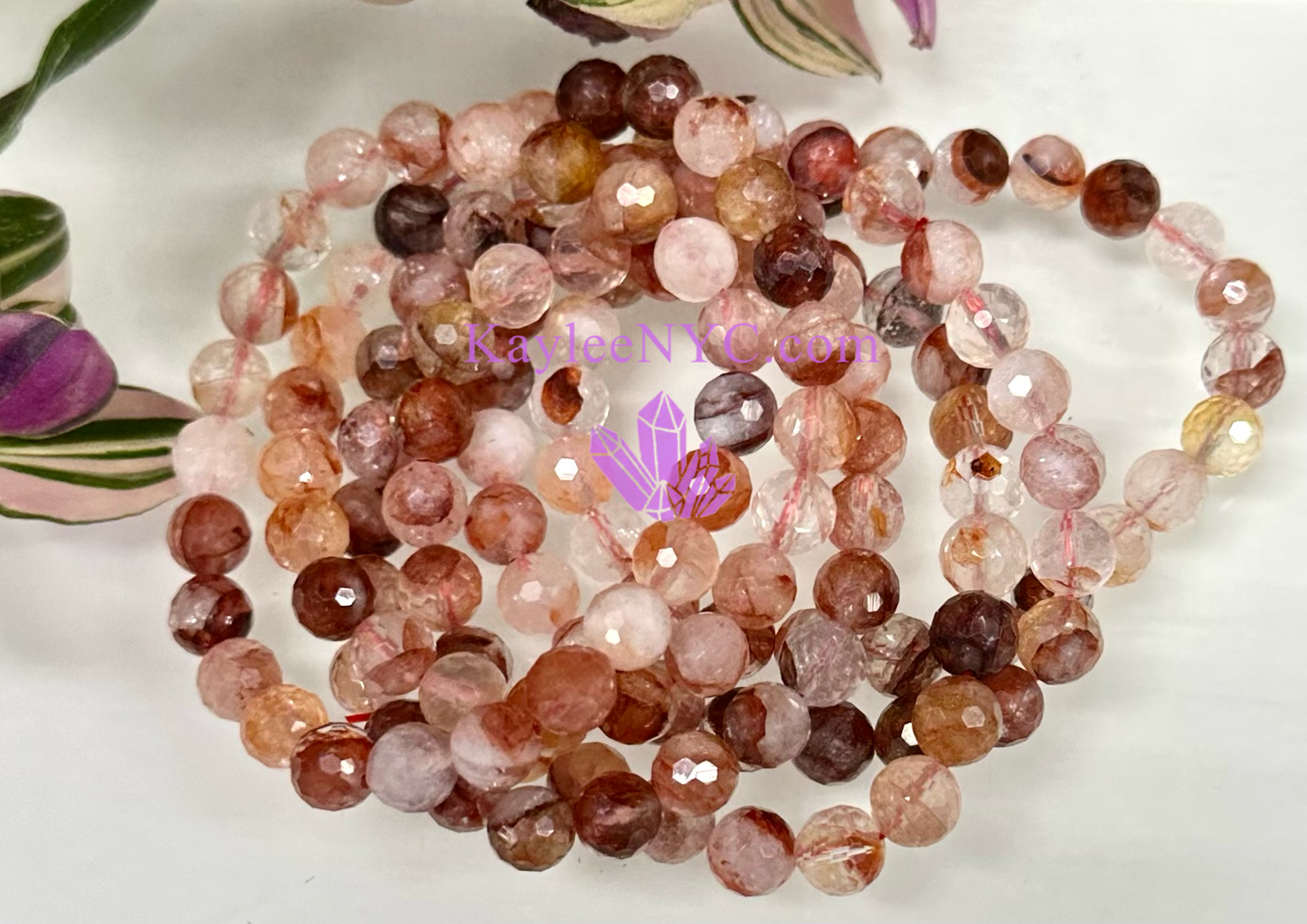 Wholesale 6 Pcs Faceted Natural Hematoid aka Fire Quartz 8mm 7.5” Crystal Stretch Bracelet