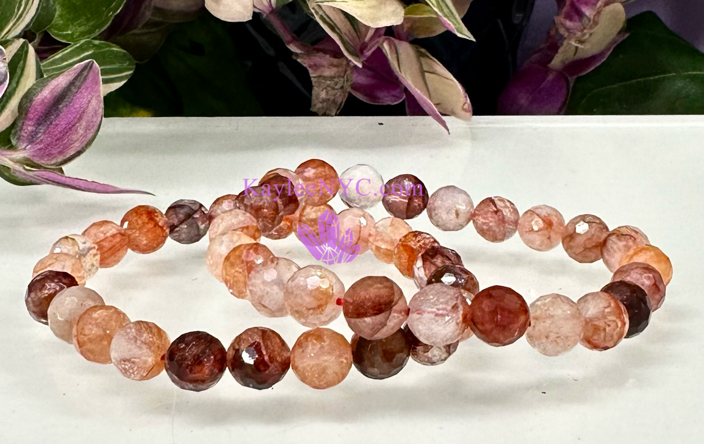 Wholesale 6 Pcs Faceted Natural Hematoid aka Fire Quartz 8mm 7.5” Crystal Stretch Bracelet