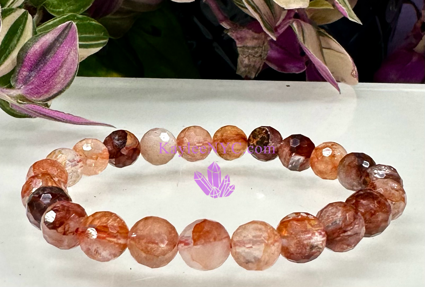 Wholesale 6 Pcs Faceted Natural Hematoid aka Fire Quartz 8mm 7.5” Crystal Stretch Bracelet