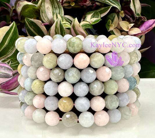 Wholesale 6 Pcs Faceted Natural Morganite 8mm 7.5” Crystal Stretch Bracelet