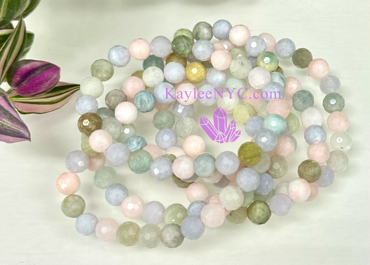 Wholesale 6 Pcs Faceted Natural Morganite 8mm 7.5” Crystal Stretch Bracelet