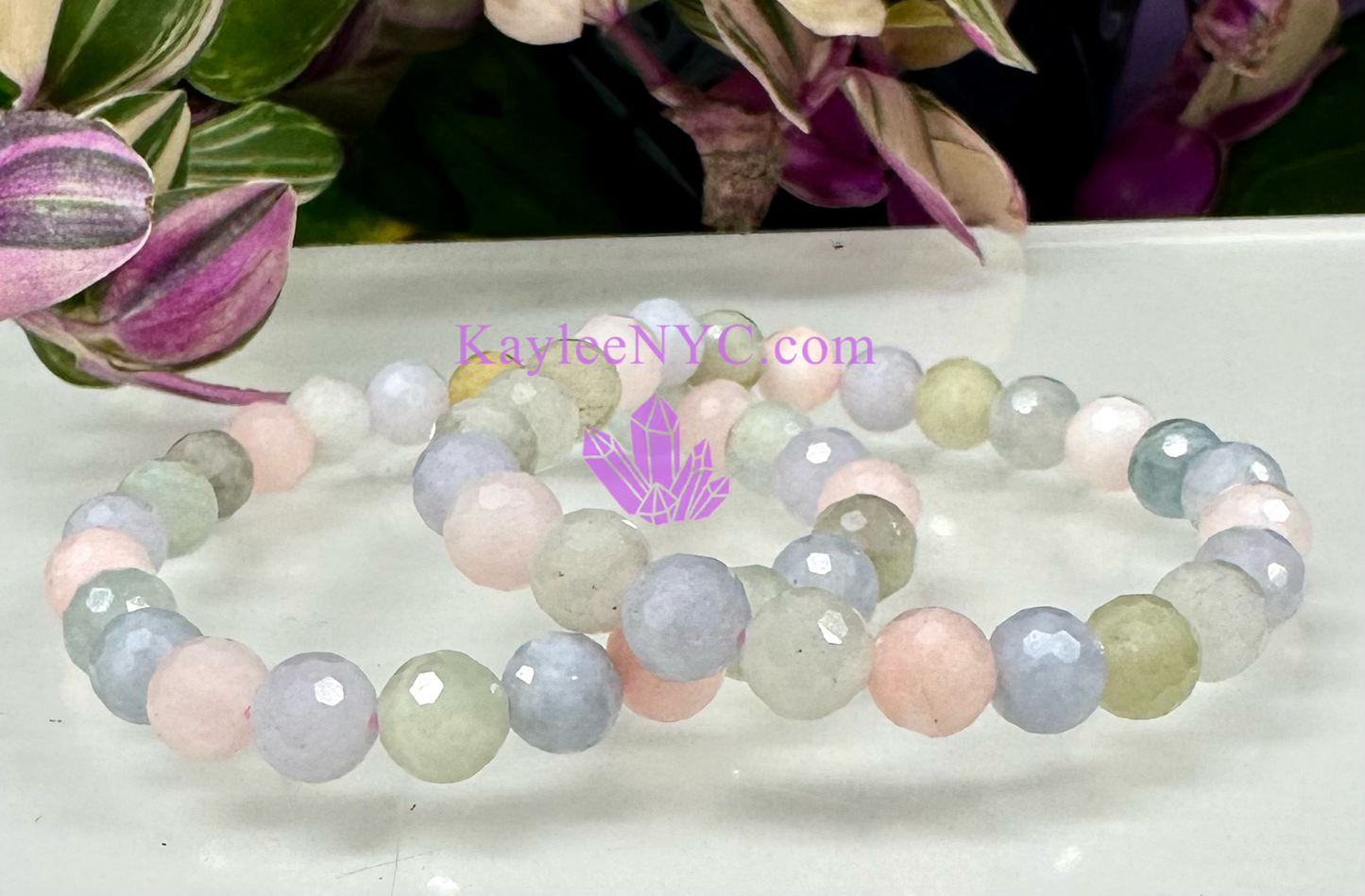 Wholesale 6 Pcs Faceted Natural Morganite 8mm 7.5” Crystal Stretch Bracelet