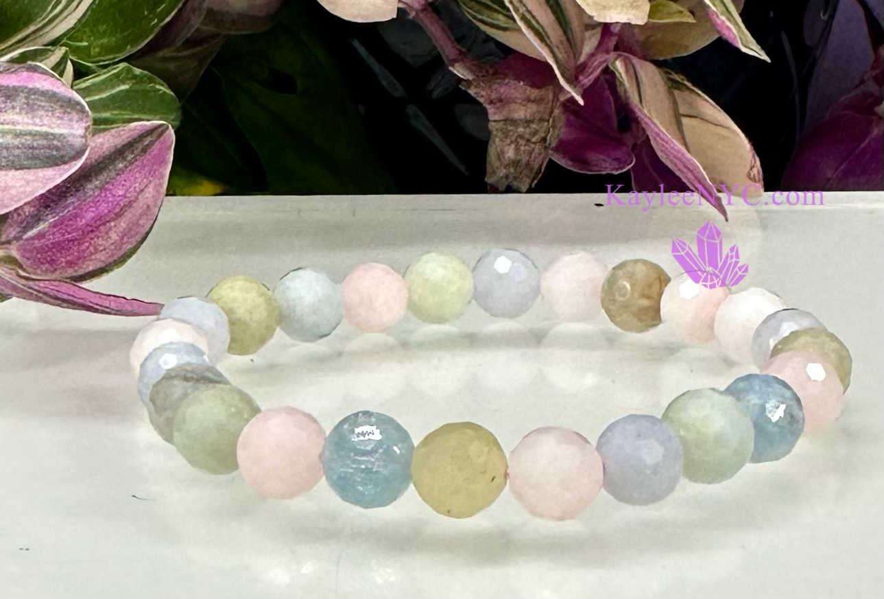 Wholesale 6 Pcs Faceted Natural Morganite 8mm 7.5” Crystal Stretch Bracelet