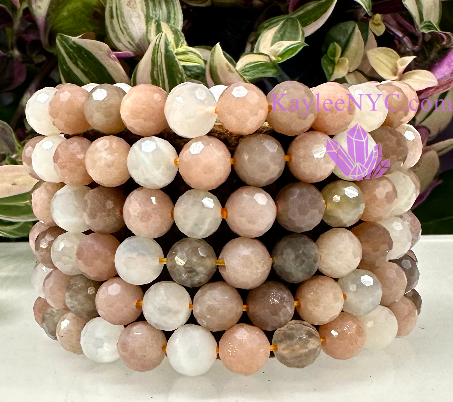 Wholesale 6 Pcs Faceted Natural Mix Moonstone 8mm 7.5” Crystal Stretch Bracelet