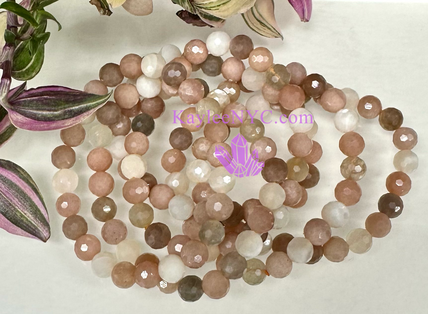 Wholesale 6 Pcs Faceted Natural Mix Moonstone 8mm 7.5” Crystal Stretch Bracelet