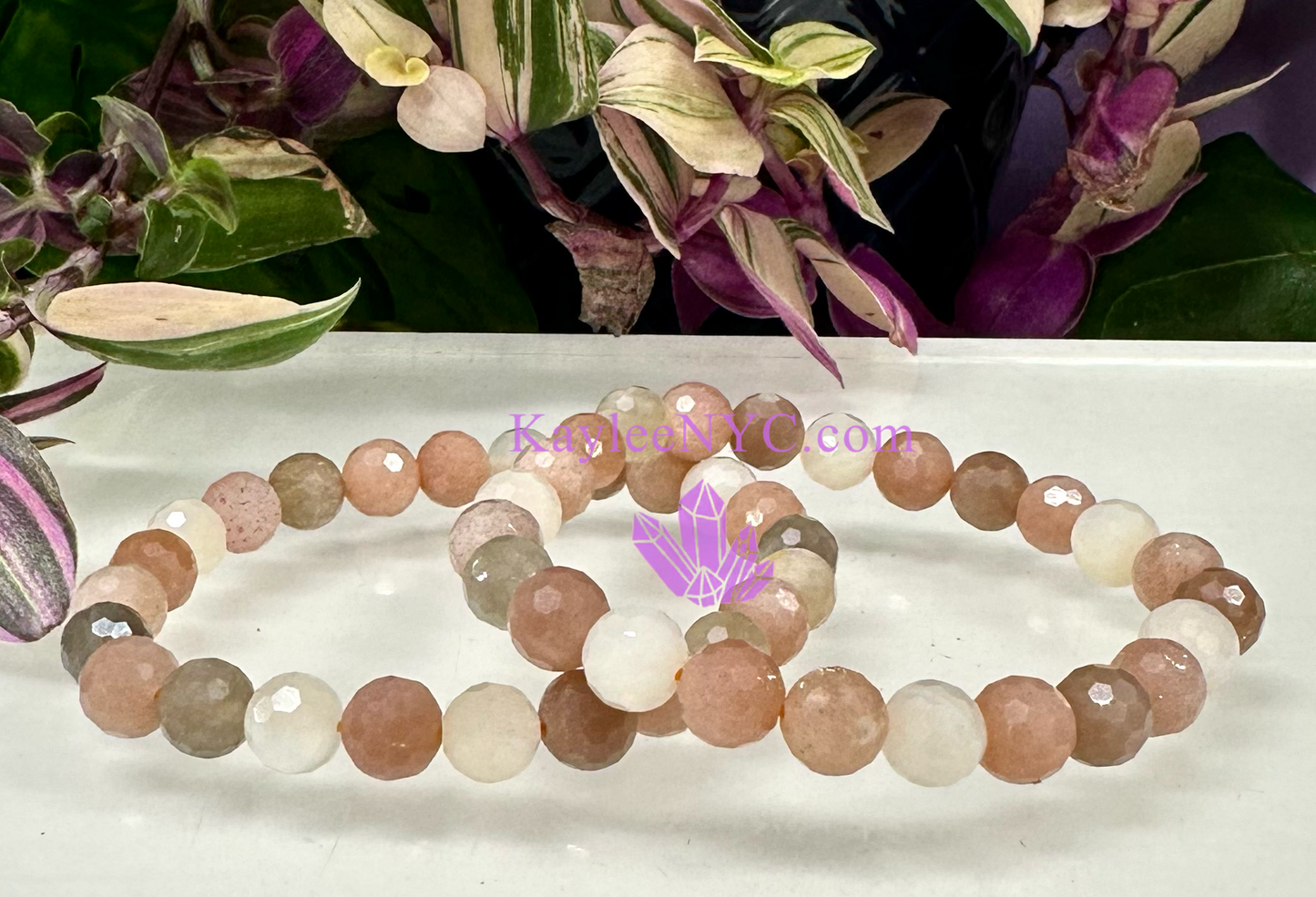 Wholesale 6 Pcs Faceted Natural Mix Moonstone 8mm 7.5” Crystal Stretch Bracelet