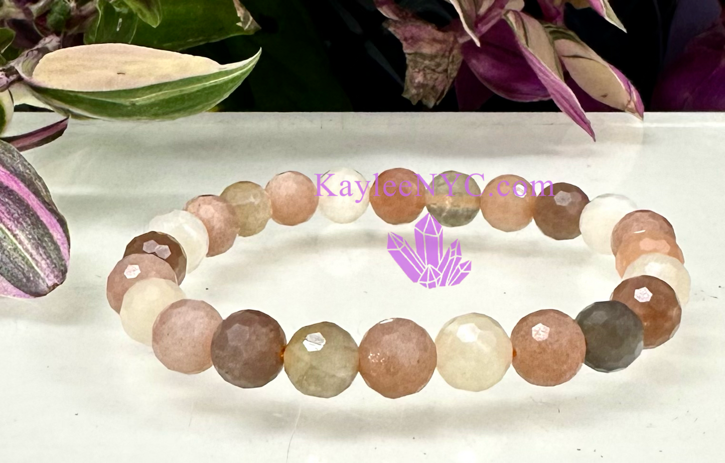 Wholesale 6 Pcs Faceted Natural Mix Moonstone 8mm 7.5” Crystal Stretch Bracelet