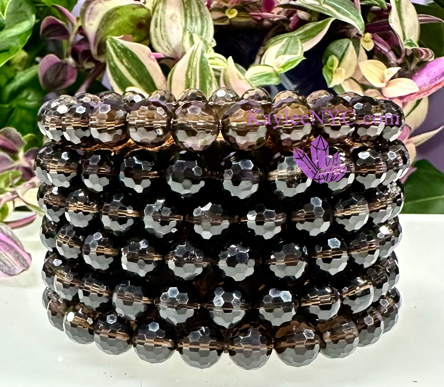 Wholesale 6 Pcs Faceted Natural Smoky Quartz 8mm 7.5” Crystal Stretch Bracelet