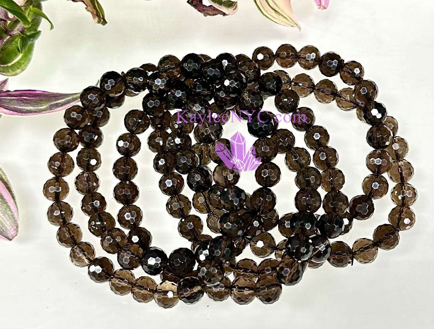 Wholesale 6 Pcs Faceted Natural Smoky Quartz 8mm 7.5” Crystal Stretch Bracelet