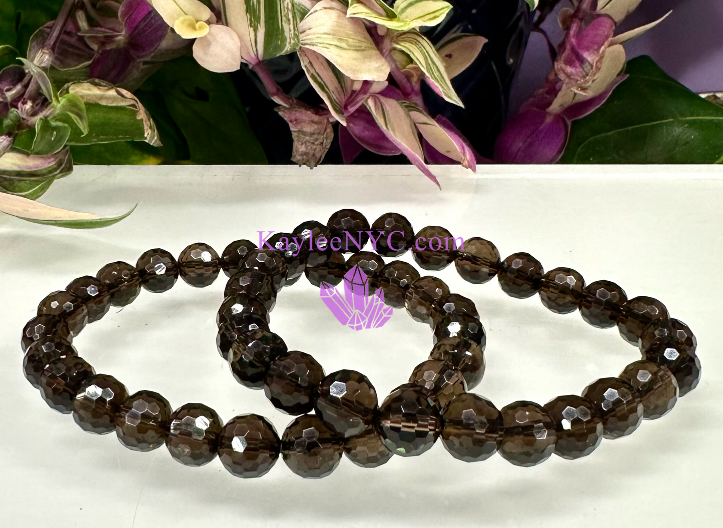 Wholesale 6 Pcs Faceted Natural Smoky Quartz 8mm 7.5” Crystal Stretch Bracelet