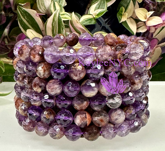 Wholesale 6 Pcs Faceted Natural Super Seven 8mm 7.5” Crystal Stretch Bracelet