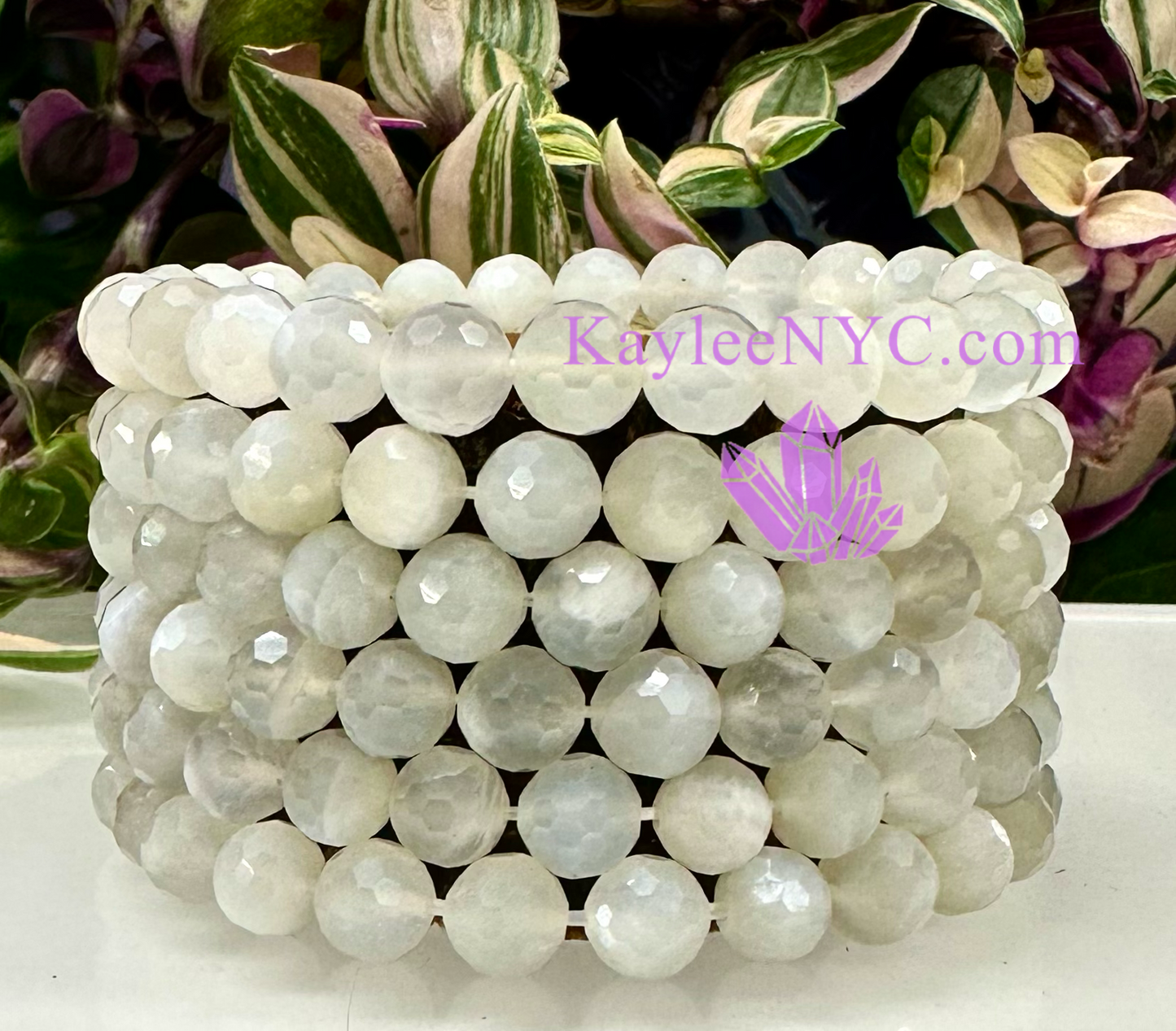 Wholesale 6 Pcs Faceted Natural Moonstone 8mm 7.5” Crystal Stretch Bracelet