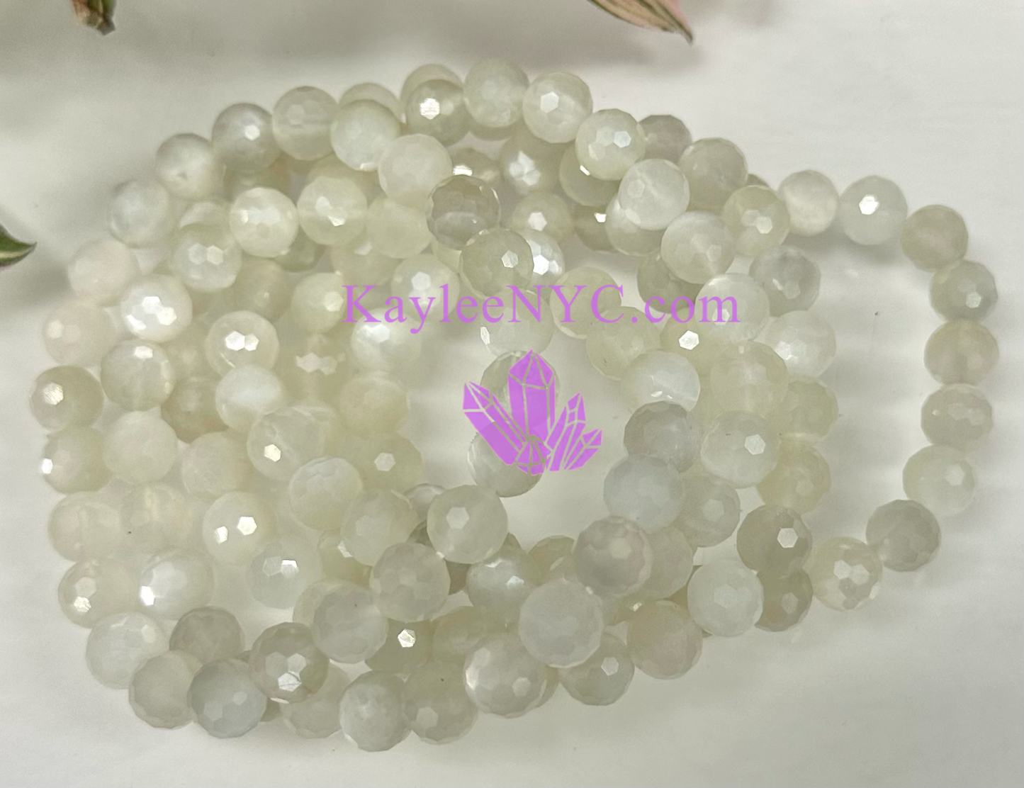 Wholesale 6 Pcs Faceted Natural Moonstone 8mm 7.5” Crystal Stretch Bracelet