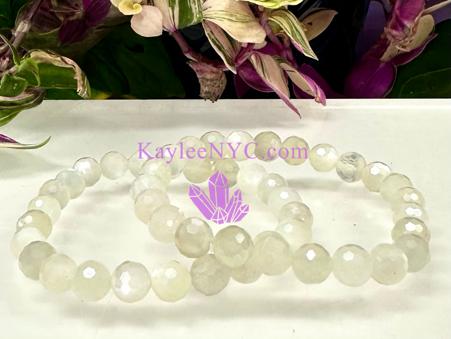 Wholesale 6 Pcs Faceted Natural Moonstone 8mm 7.5” Crystal Stretch Bracelet