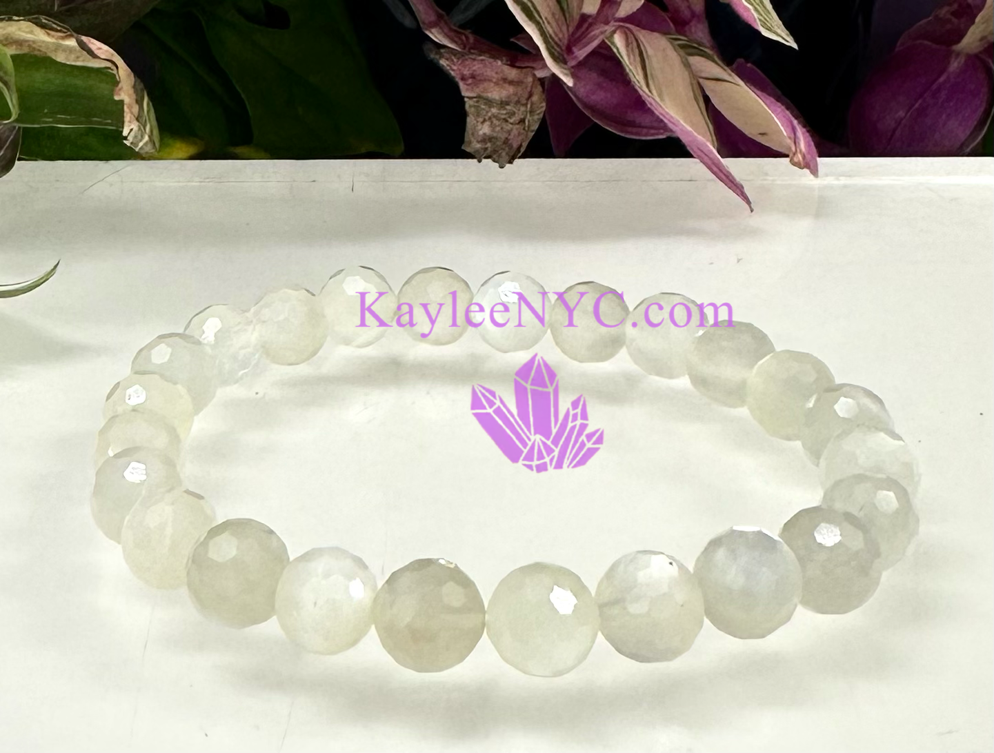 Wholesale 6 Pcs Faceted Natural Moonstone 8mm 7.5” Crystal Stretch Bracelet