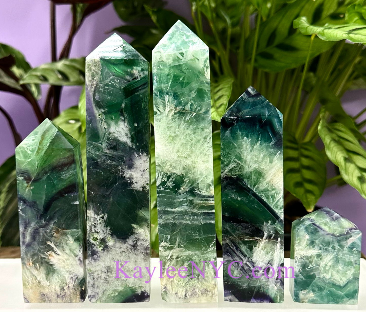 5 PCs Natural Feather Fluorite obelisk Tower Point Crystal