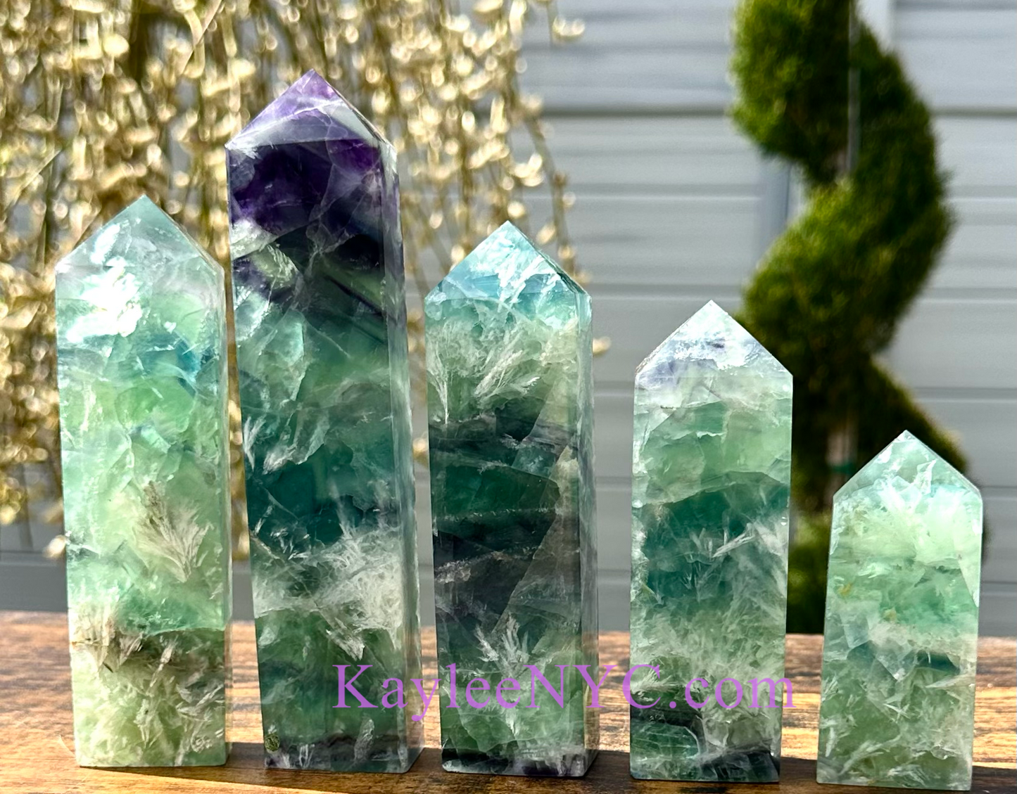 5 PCs Natural Feather Fluorite obelisk Tower Point Crystal