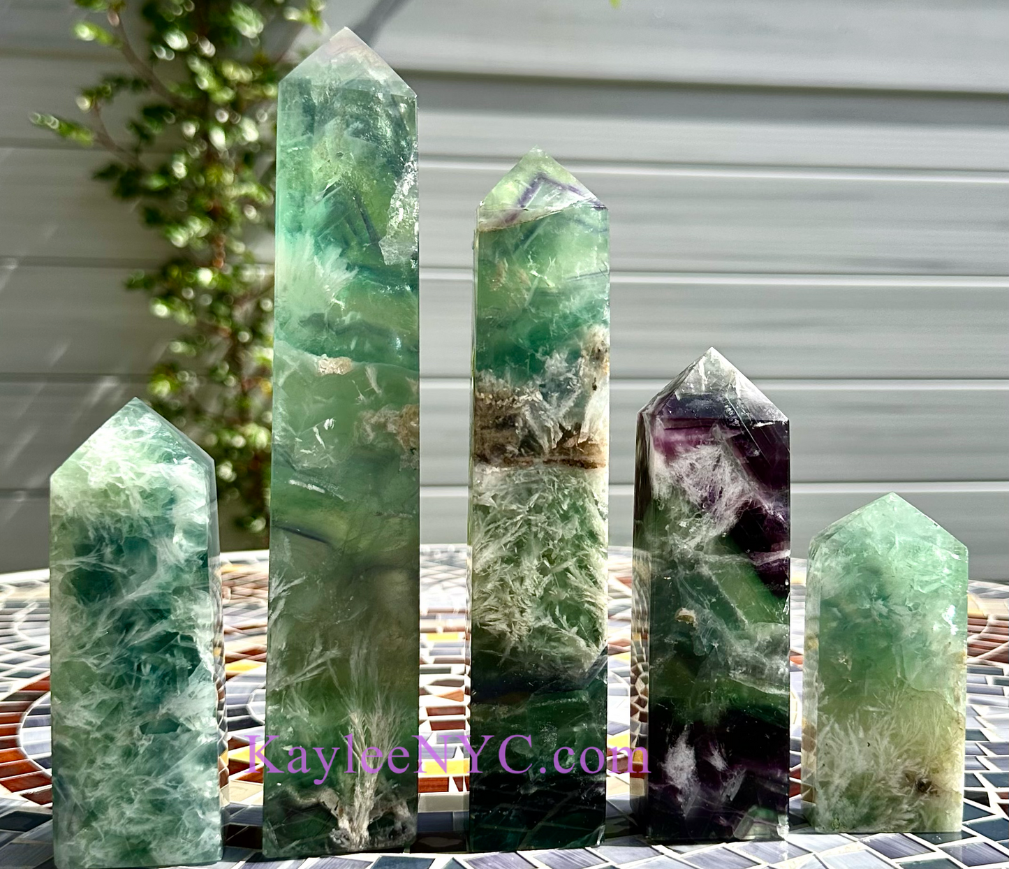 5 PCs Natural Feather Fluorite obelisk Tower Point Crystal