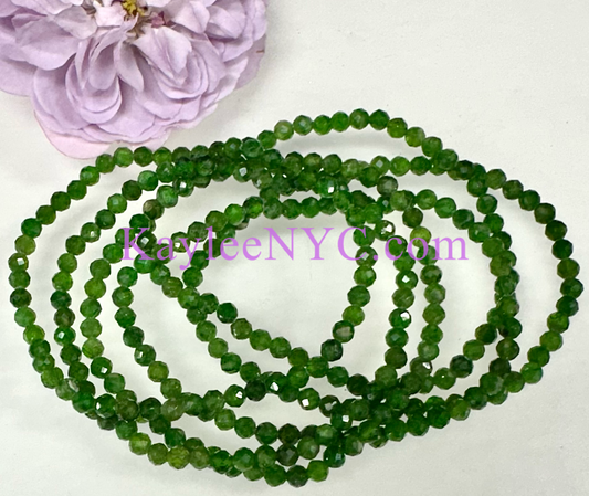 6 PCs 4mm Natural Diopside Faceted Bracelet 7.5”