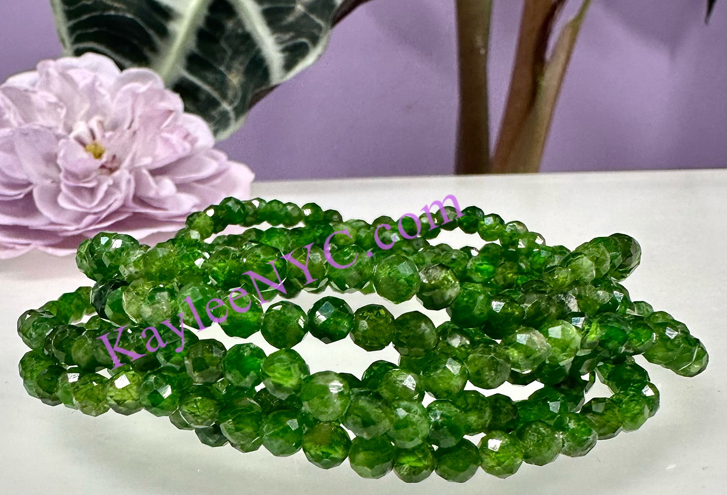 6 PCs 4mm Natural Diopside Faceted Bracelet 7.5”