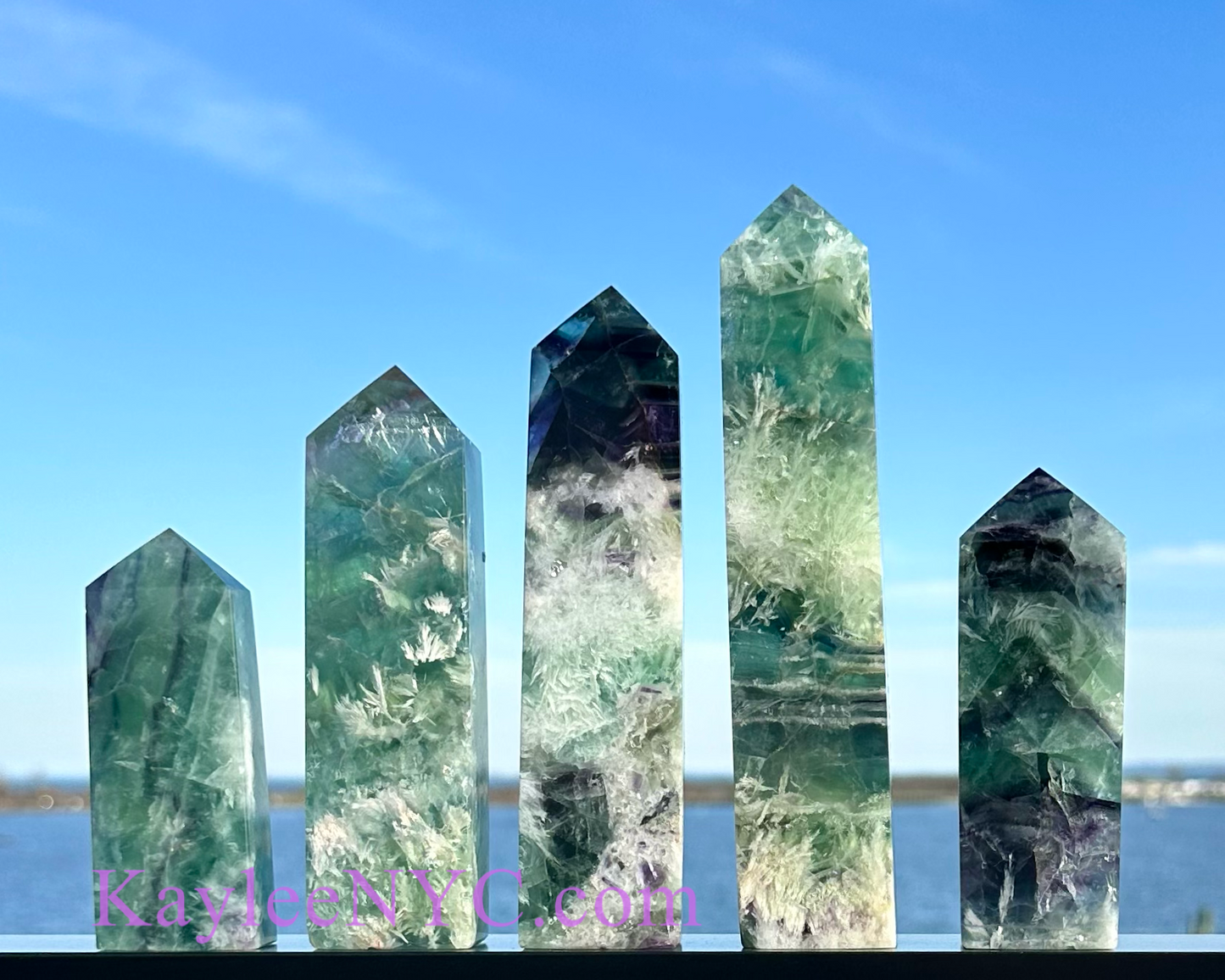 5 PCs Natural Feather Fluorite obelisk Tower Point Crystal