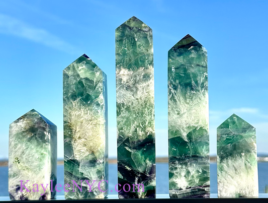 5 PCs Natural Feather Fluorite obelisk Tower Point Crystal