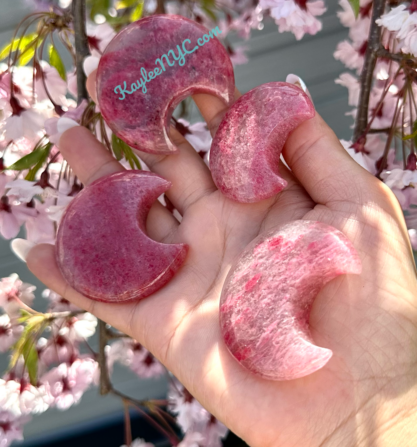 Wholesale Lot 1 lb Natural Sakura Cherry Blossom Rhodonite Crystal Moon