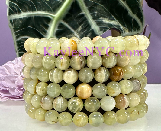 6 PCs 8mm Natural Green Onyx Stretch Bracelet 7.5”