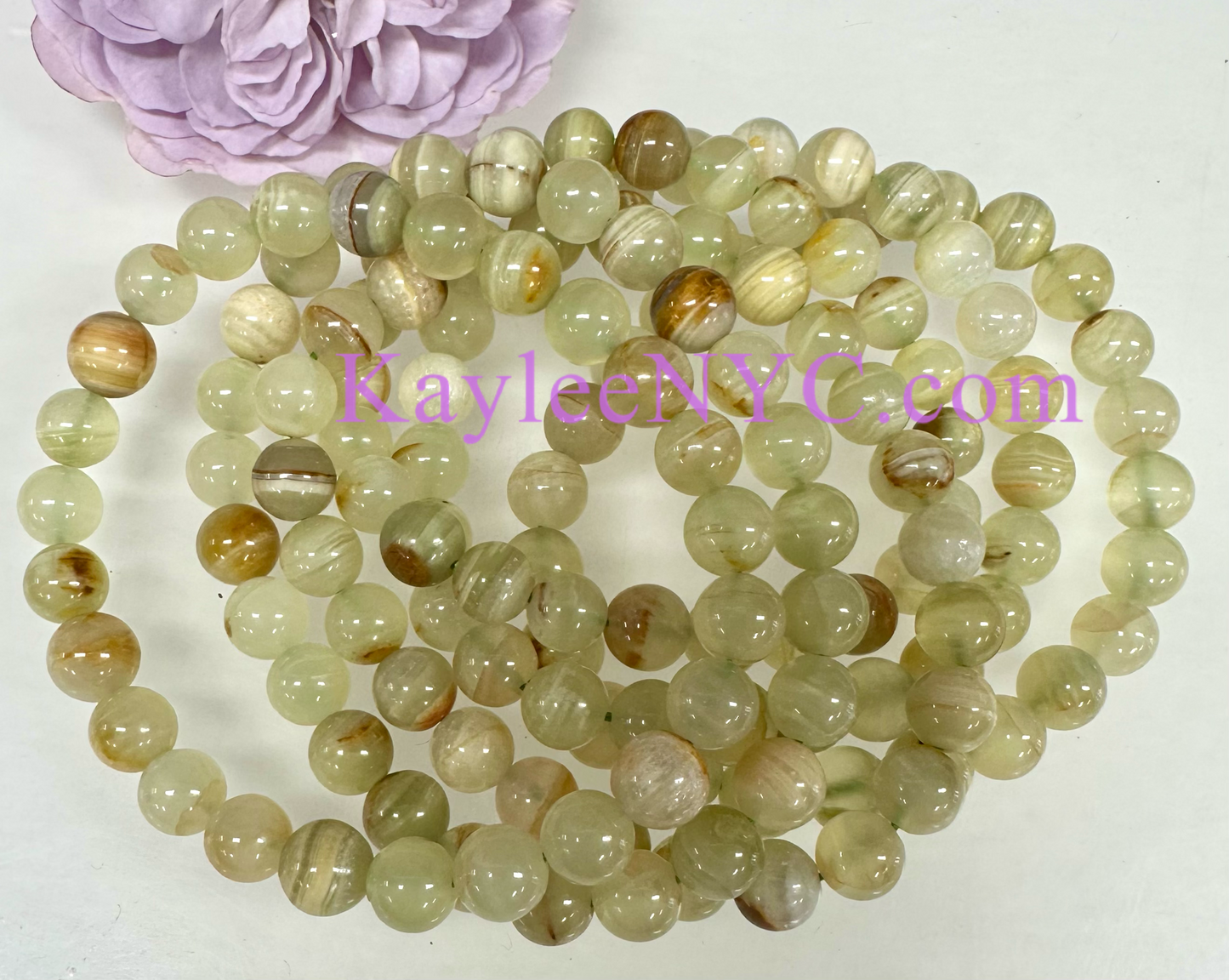 6 PCs 8mm Natural Green Onyx Stretch Bracelet 7.5”