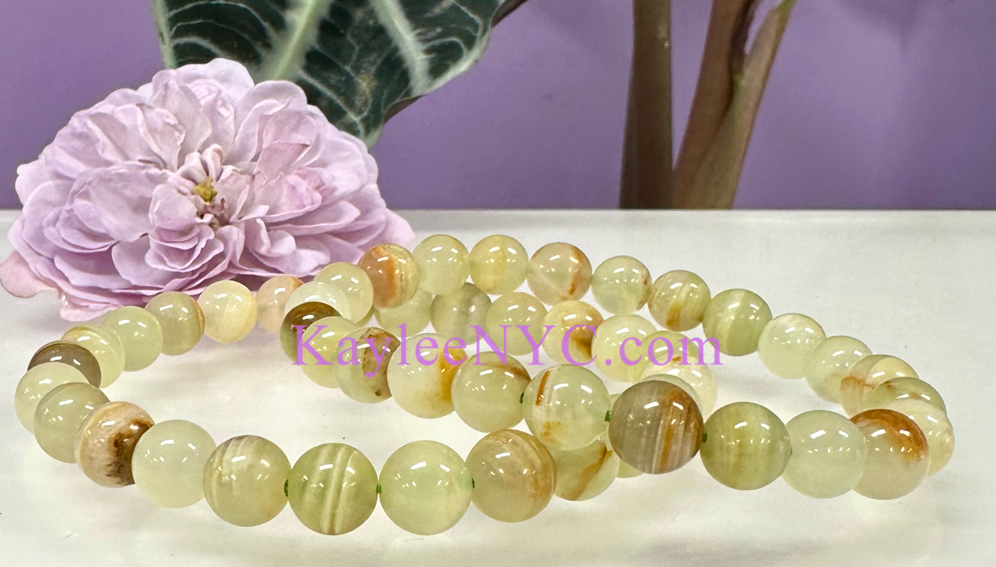 6 PCs 8mm Natural Green Onyx Stretch Bracelet 7.5”