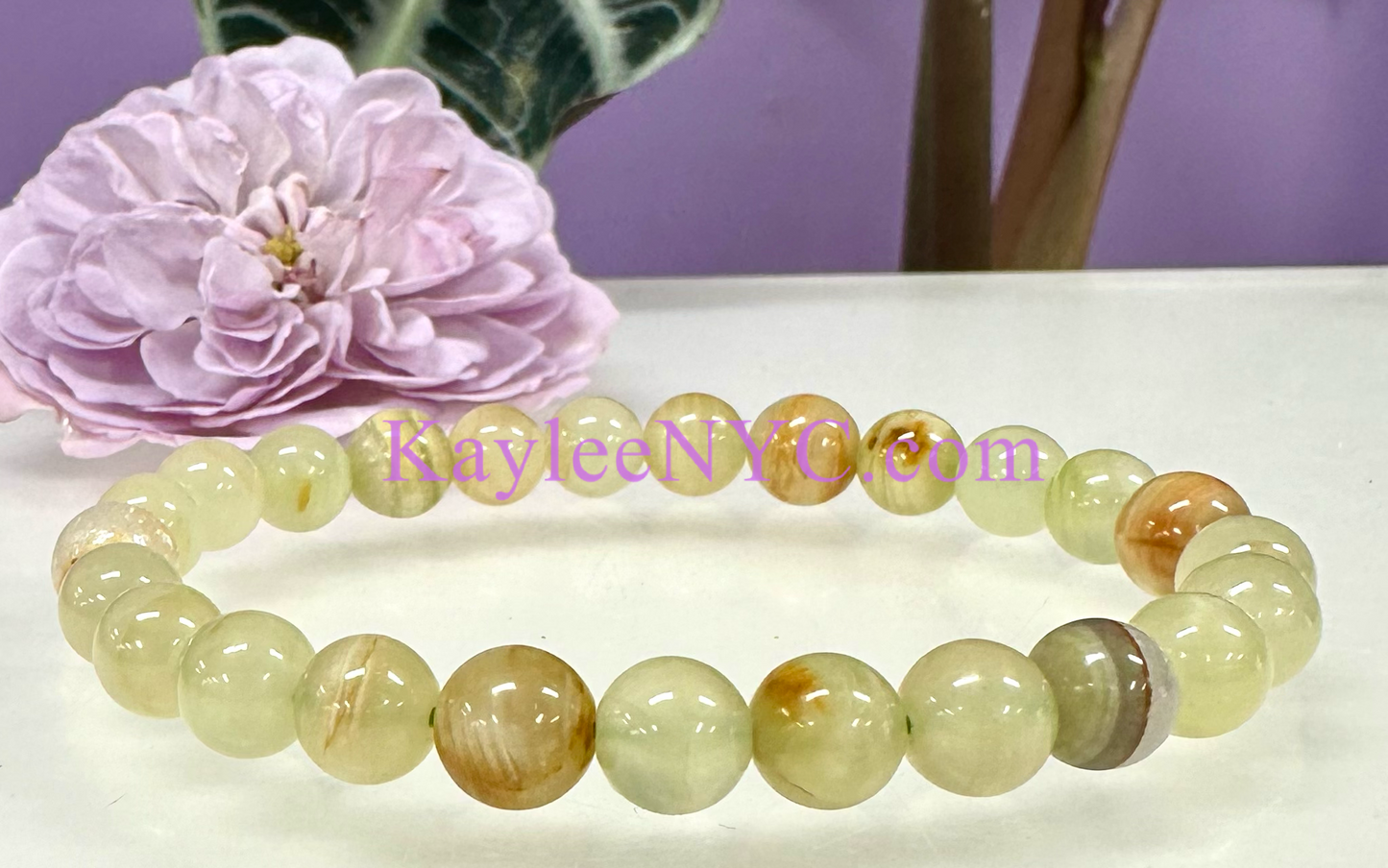 6 PCs 8mm Natural Green Onyx Stretch Bracelet 7.5”