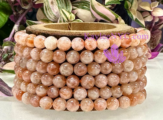 6 PCs 6mm Natural Sunstone Stretch Bracelet 7.5”