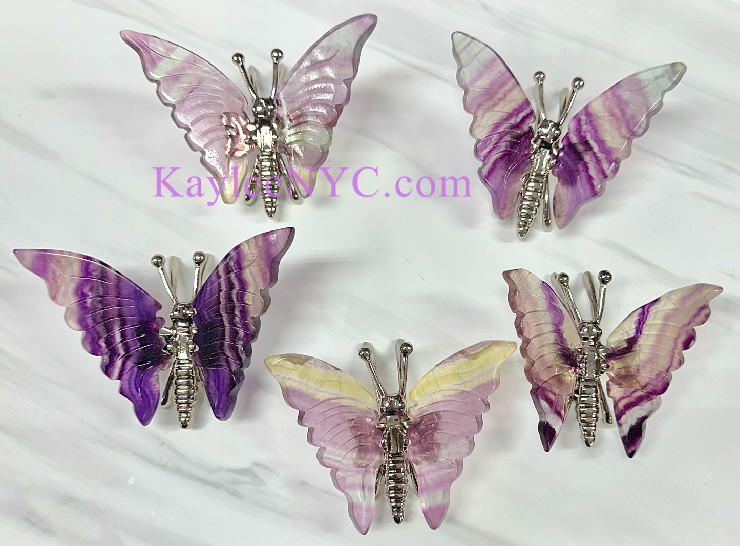 Wholesale Lot 5 PCs Natural Fluorite Crystal Butterfly w/stand Healing Energy