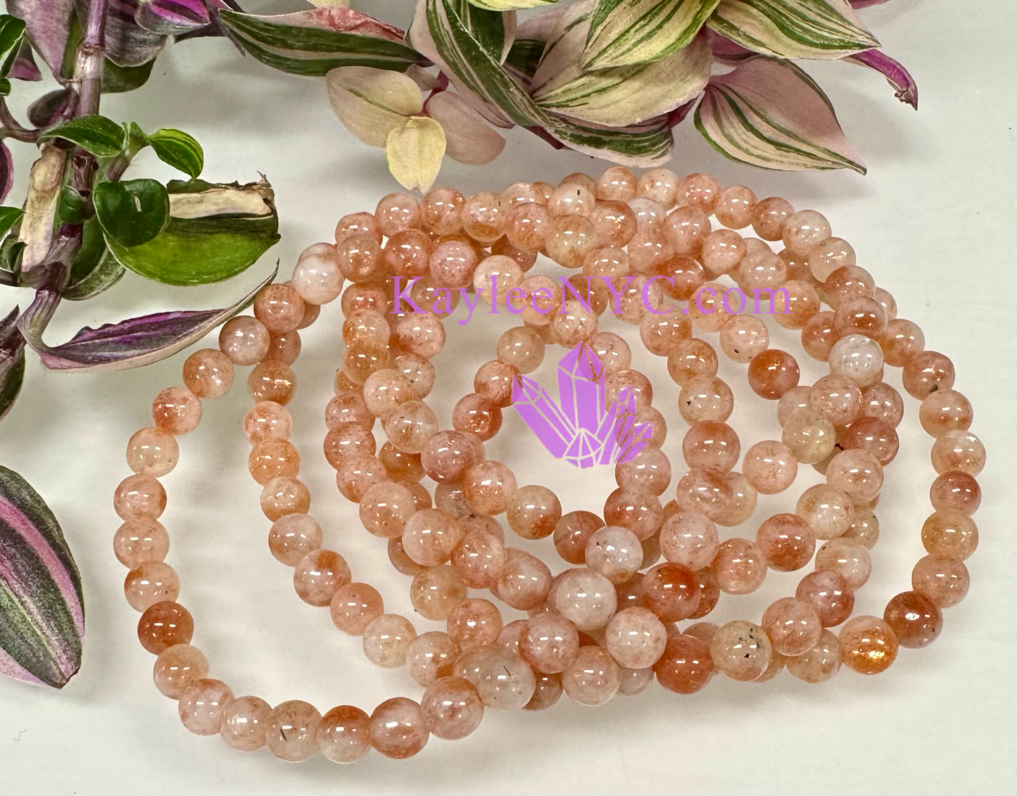 6 PCs 6mm Natural Sunstone Stretch Bracelet 7.5”