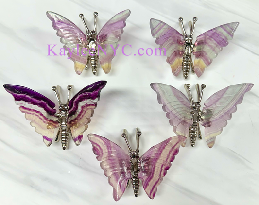 Wholesale Lot 5 PCs Natural Fluorite Crystal Butterfly w/stand Healing Energy