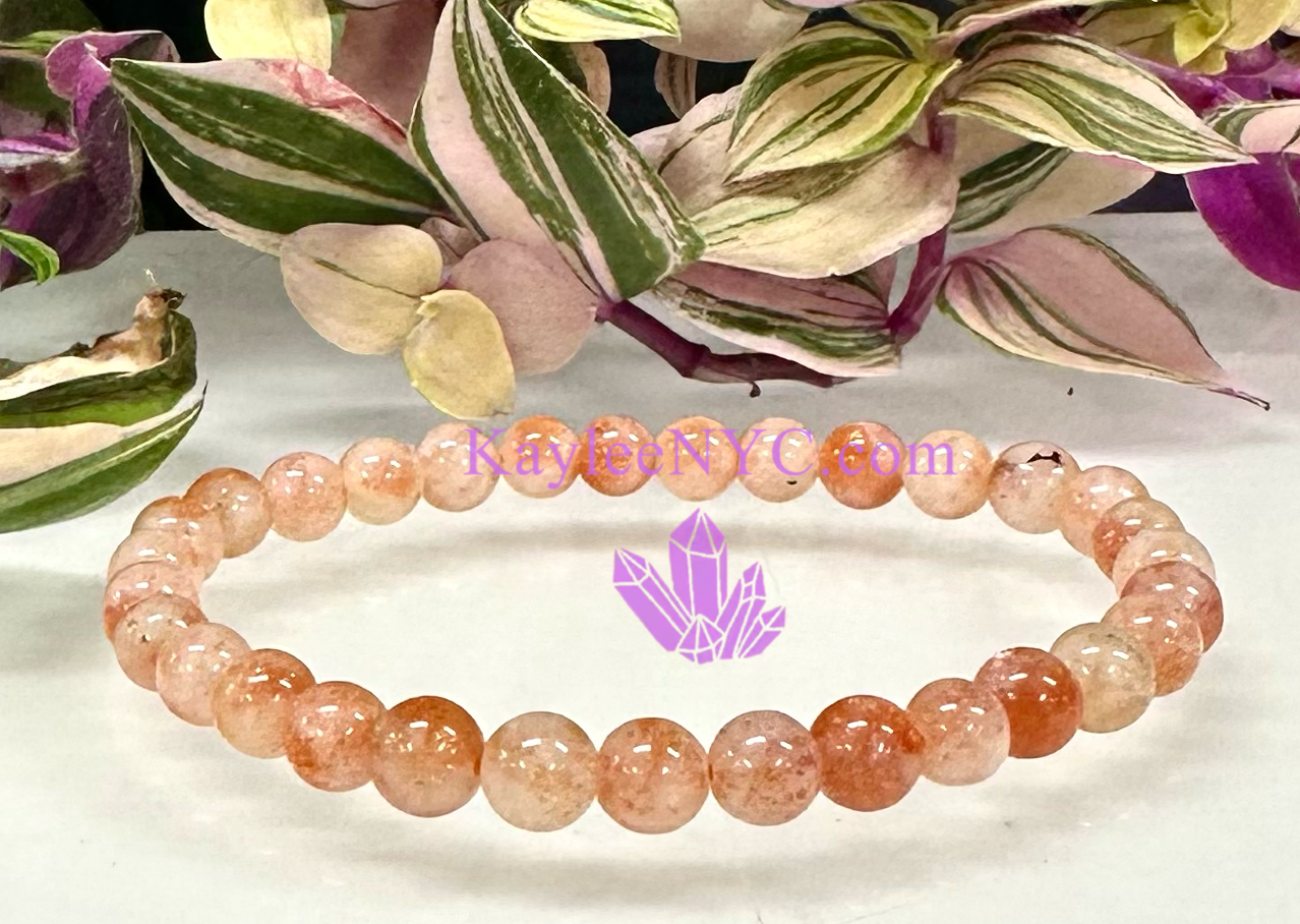 6 PCs 6mm Natural Sunstone Stretch Bracelet 7.5”