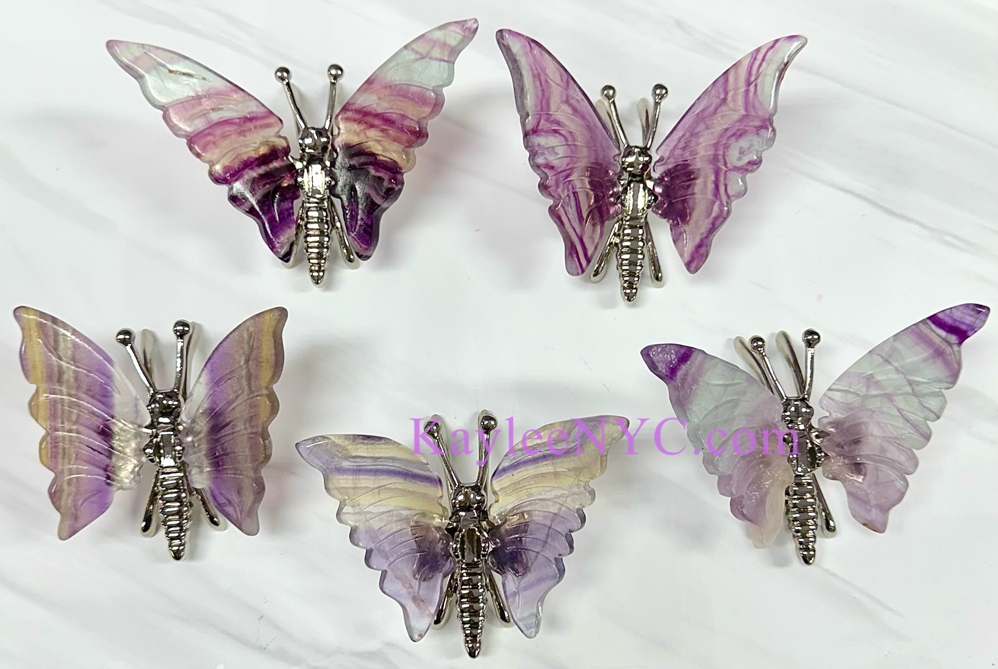 Wholesale Lot 5 PCs Natural Fluorite Crystal Butterfly w/stand Healing Energy