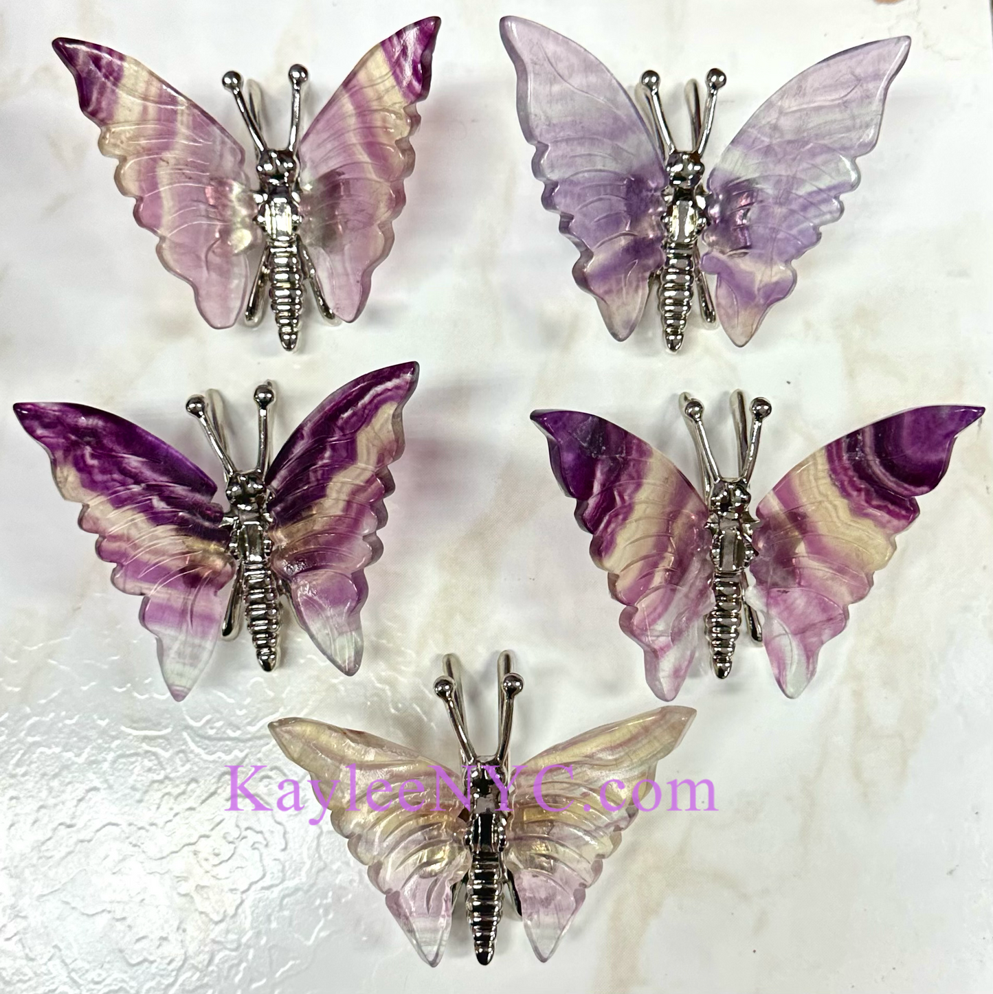 Wholesale Lot 5 PCs Natural Fluorite Crystal Butterfly w/stand Healing Energy