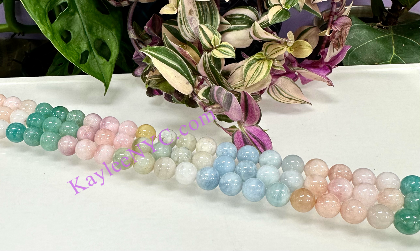 3 strands 10mm Natural Morganite & Amazonite Beads