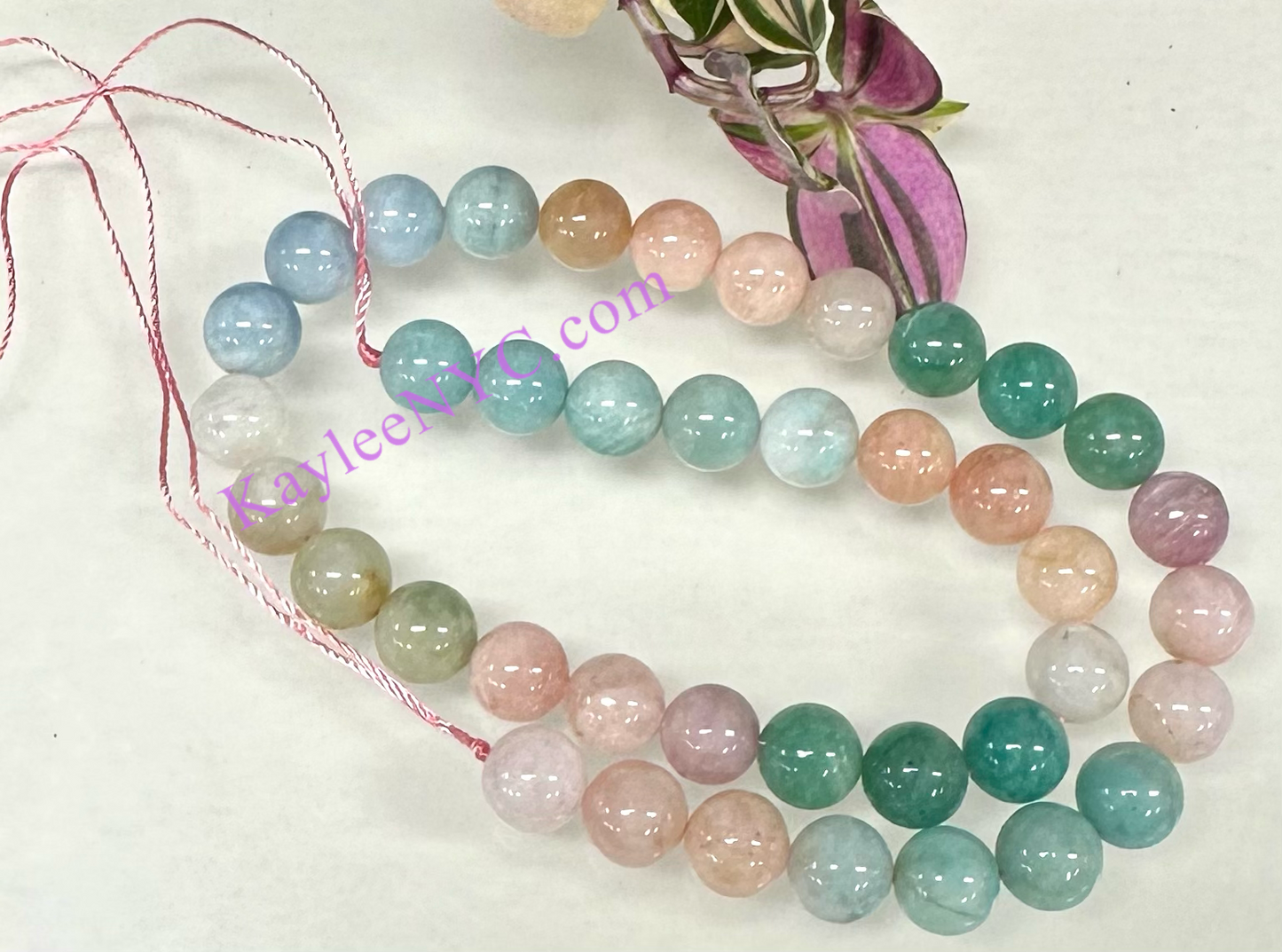 3 strands 10mm Natural Morganite & Amazonite Beads