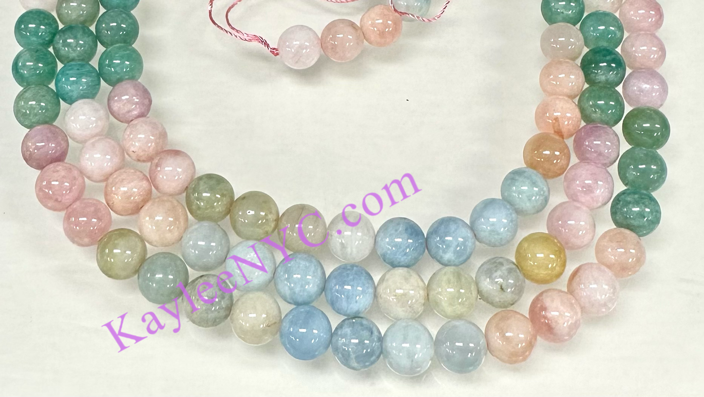 3 strands 10mm Natural Morganite & Amazonite Beads